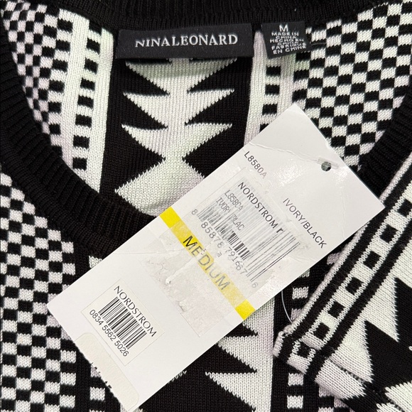 Nina Leonard Black and White Geometric Dress - Picture 2 of 5